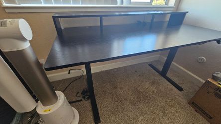 Black Electric Standing Desk with Monitor Shelf
