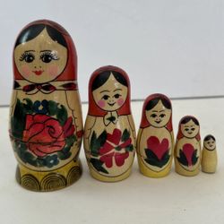 5 Piece Russian Matryoshka Nesting Dolls Hand Painted 5”