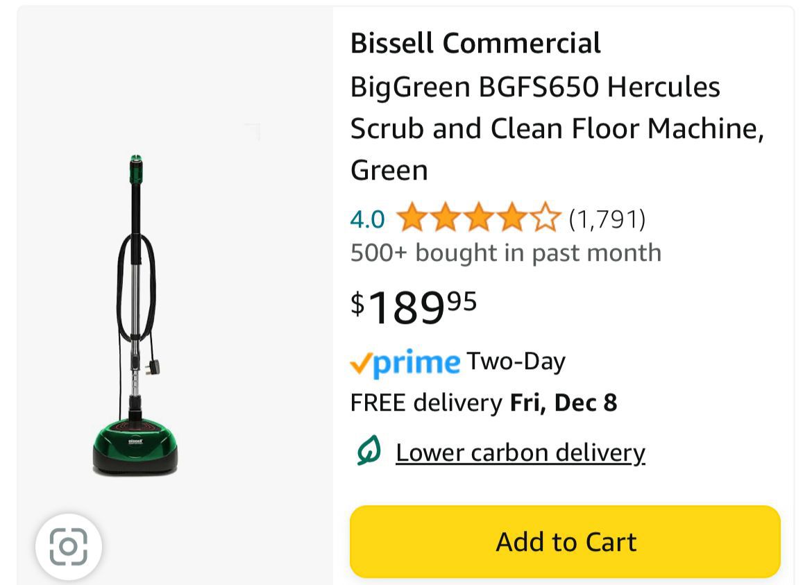 Bissell Commercial BigGreen BGFS650 Hercules Scrub and Clean Floor Machine, Green