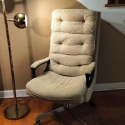 Vintage Mid Century Executive High Back Swivel Tilt Back Office Chair With Original Upholstery and Chrome Base
