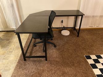 Desk, walk pad, and chair