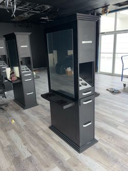 Black Salon Styling Station with Mirror