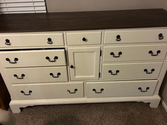 White Dresser with Dark Wood Top