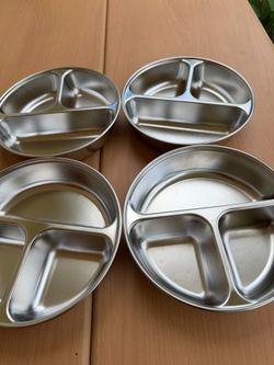 Set of 4 Stainless Steel Divided Plates – Like New!