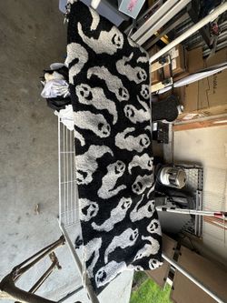 Halloween Decorations – Black Table Runner with White Ghost Pattern