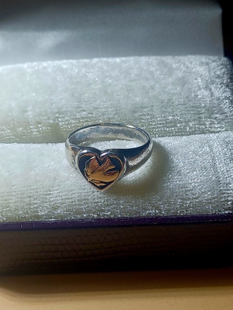 Vintage Retired James Avery Sterling Silver 14k Gold Dove Heart Ring Women's Size 7