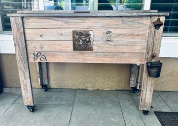 Rustic Wooden Rolling Patio Cooler
