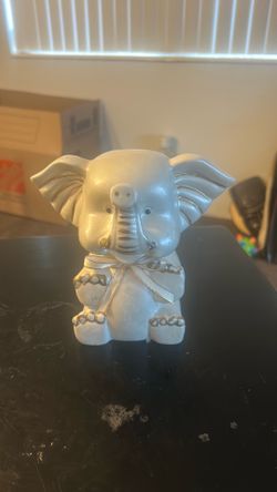 Vintage White Ceramic Elephant Coin Bank"