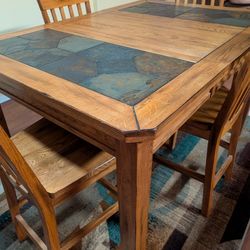 Solid Wood Dining Table Set – Slate Inlay – 4 Chairs – $300