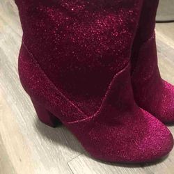 Pink Shimmer Block Heel Boots 