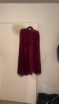 Burgundy hooded velvet cape