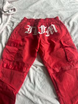 I love fast money ilfm skull cursive  red white chrome hearts windbreaker  cargo jogger pants  size medium