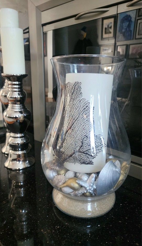 Coastal Glass, Candle Holder with Beach, Sand, and Reef