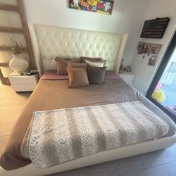 King Bed Frame White Leather