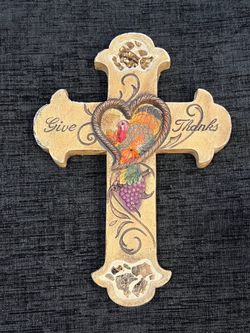 Decorative Thanksgiving Themed Ceramic Wall Cross 8”