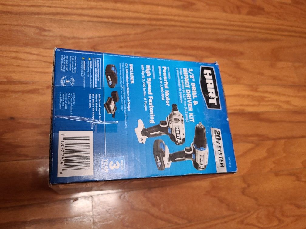 Hart 20V 1/2 Drill, 1/4 Hex Impact Driver, Battery, Charger Combo