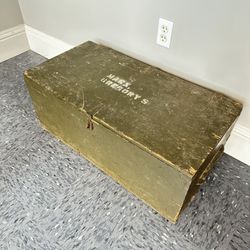 Mid Century Military Army Green Wood Foot Locker 