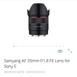Full Frame Lens E-Mount Samyang AF 35mm/f 1.8 FE