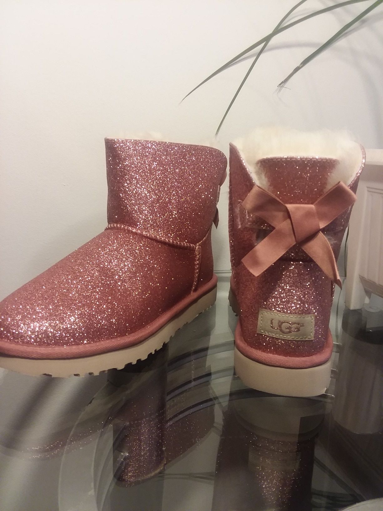 Ugg mini Bailey bow pink glitter sparkle boots women's