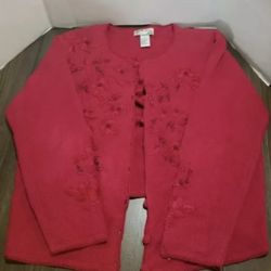 Heirloom Collectibles red  Beaded Embroidered  Cardigan Sweater size M Christmas