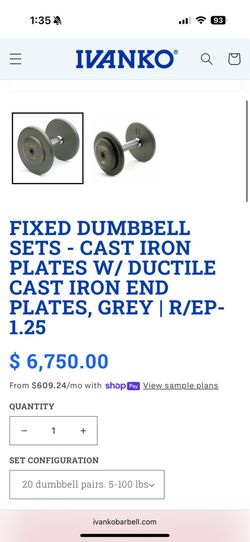Ivanko Black Cast 20 Pair Dumbbell set