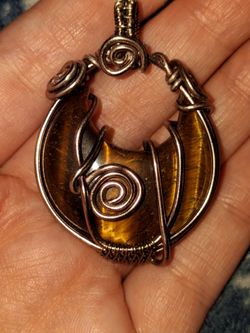 Handmade Tigers Eye moon pendant double sided