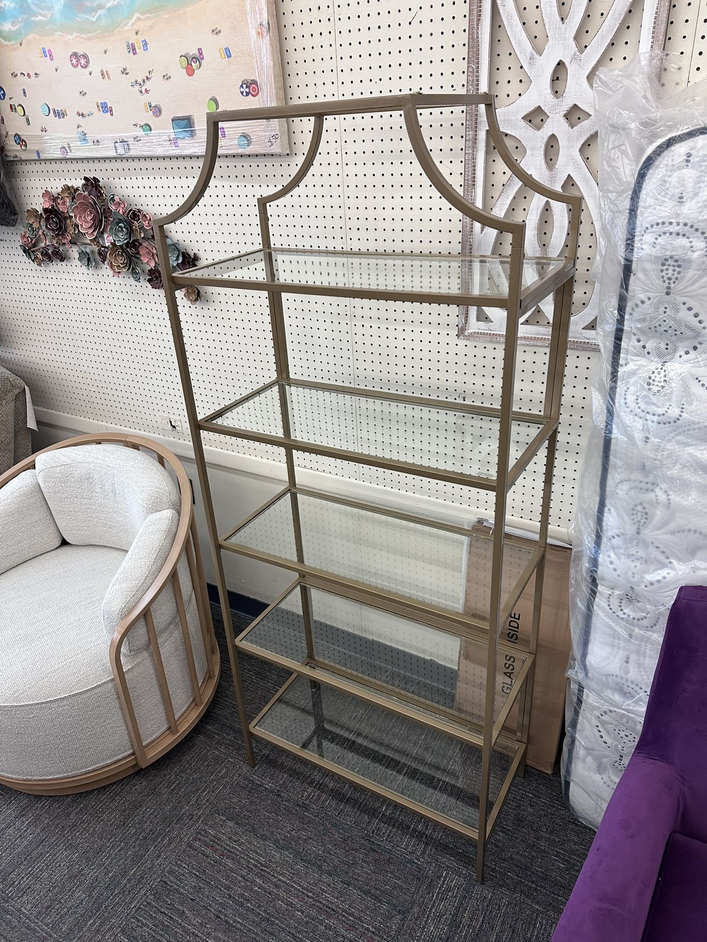 71" Nola 5 Shelf Etagere Bookcase, Gold Finish, New in Box