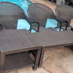 6pc Wicker  Outdoor Chair End Side Tables Coffee Table  Pool Deck Spa Balcony  Patio Porch Lawn Yard 