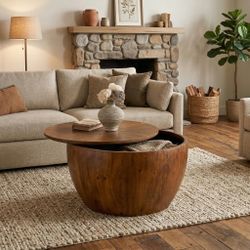 Tours 31.5" Rustic Solid Wood Coffee Table with Hidden Storage