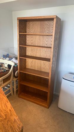 Tall Oak Wood Bookcase 6 Shelves