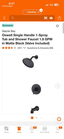 Glacier Bay Oswell Single Handle 1-Spray Tub and Shower Faucet 1.8 GPM in Matte Black (Valve Included)
