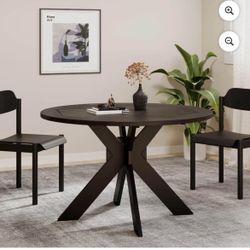 Round Sandee Dining Table,  47.25" Modern Round Kitchen Table for 4 People, Wood Table with Slat Panel & Cross Legs,  Leisure Table for Kitchen Dining