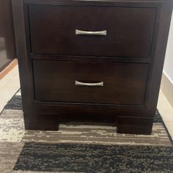 Dark Wood 2-drawer Nightstand - Sturdy, Great Condition