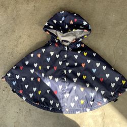 Baby Girls Gymboree Hooded Rain Poncho 0~ 3 years old, blue, hearts