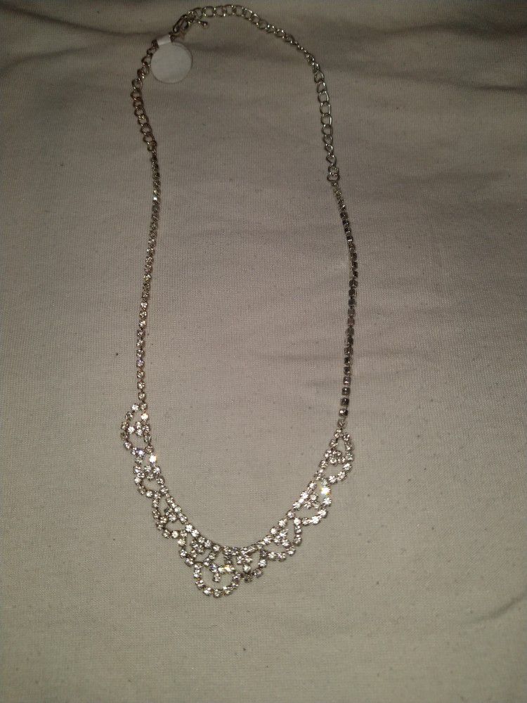 Silver And Rhinestone Costume Necklace