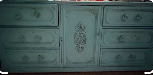 Vintage Boho Turquoise Credenza / Triple Dresser – Solid Wood