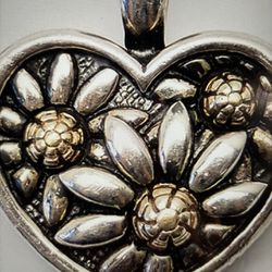 Ann King Sterling Silver 18 K Gold Elements, Flower Heart, Designer Pendant