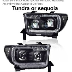 Pair of Black Headlights With Led Projectors And Sequential Drl Lights 