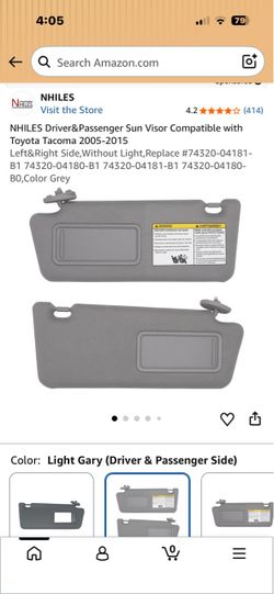 Sun visor Toyota Tacoma 2005-2015 light gray color