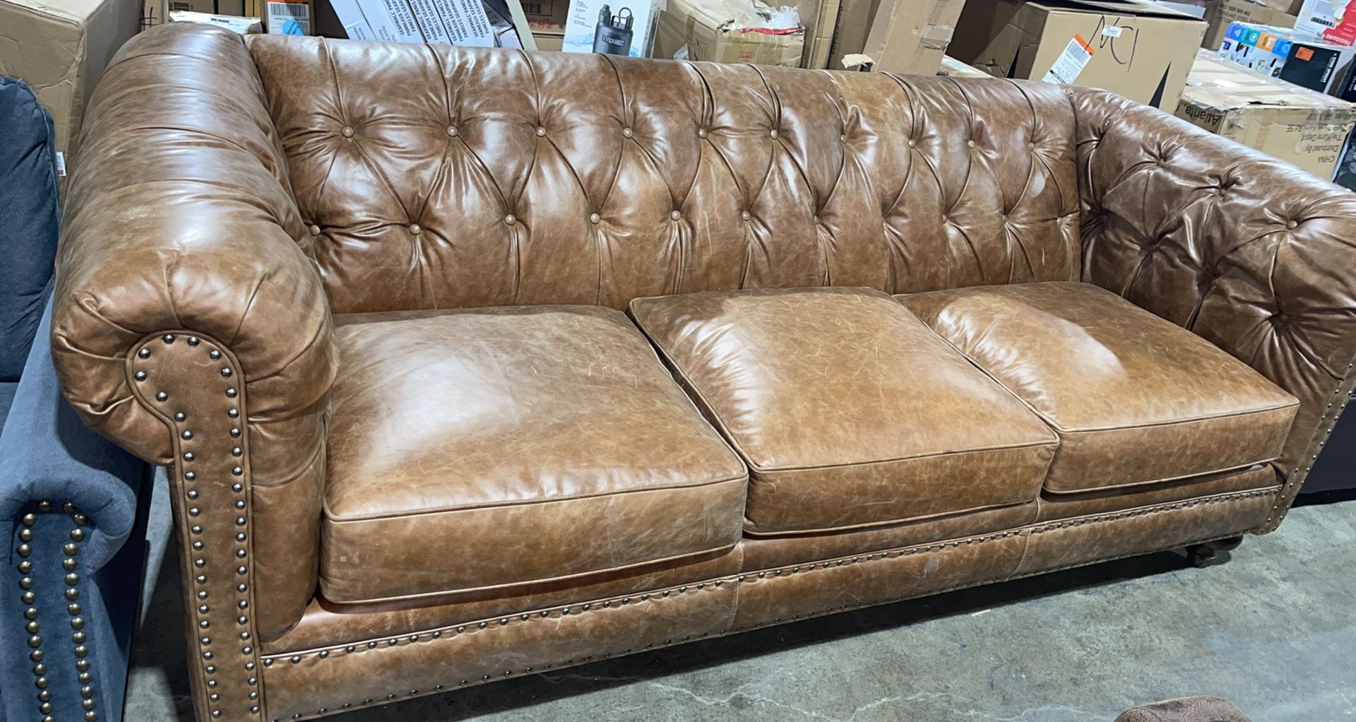 3 Seater Rustic Tufted Leather Couch