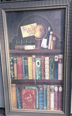 Large Framed Vintage Library Bookshelf Wall Art – 22.5” x 36.5”
