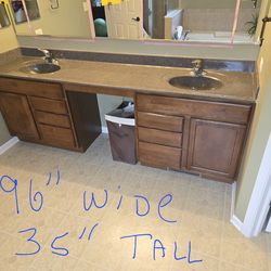 Double Bathroom Vanity Top With Cabinets 96" X 35"