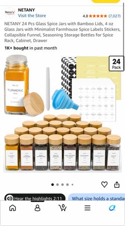 NETANY 24-Pack Glass Spice Jars with Bamboo Lids
