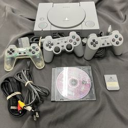 Sony PlayStation 1 PS1 Console W/3 Controller Memory Card Sampler CD
