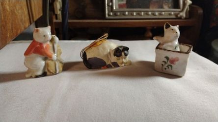 Vintage Miniature Cat Figurine Lot - Silvestri Ornament, Cello and Planter Cats