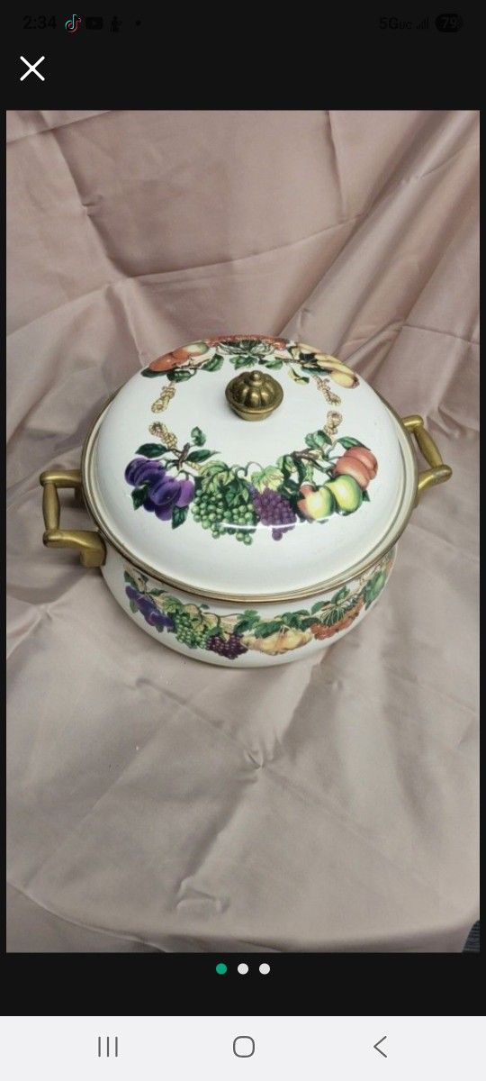Victorian Brass Floral Large pot And Strainer