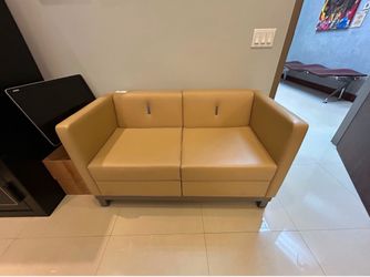 Modern Leather Loveseat – Tan Office Reception Sofa