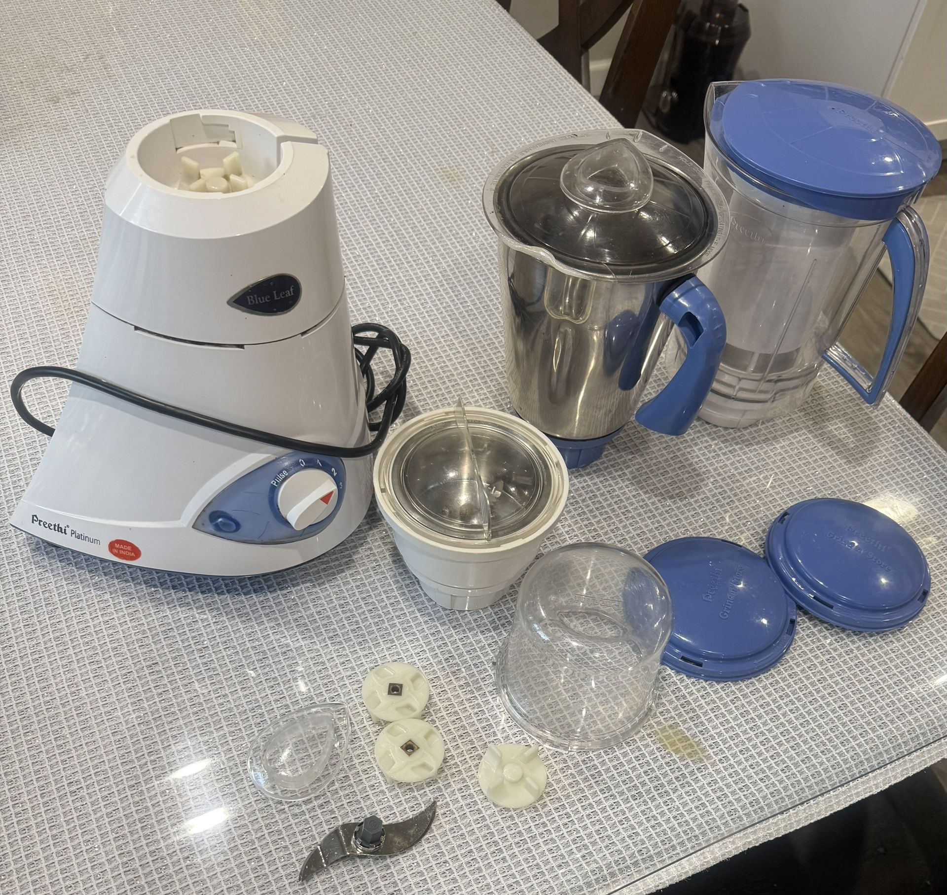 Preethi Blue Leaf Platinum 3-Jar Mixer Grinder, 550-Watt, Stainless Steel