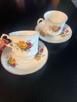 Vintage Floral Teacups and Saucers Set (2 Sets)