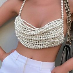 READY FOR BUY 1Pc High Quality Luxury Layered Pearl Women's Camisole Top Hand Knott  ed Fashion Sexy Pearl Body Chain